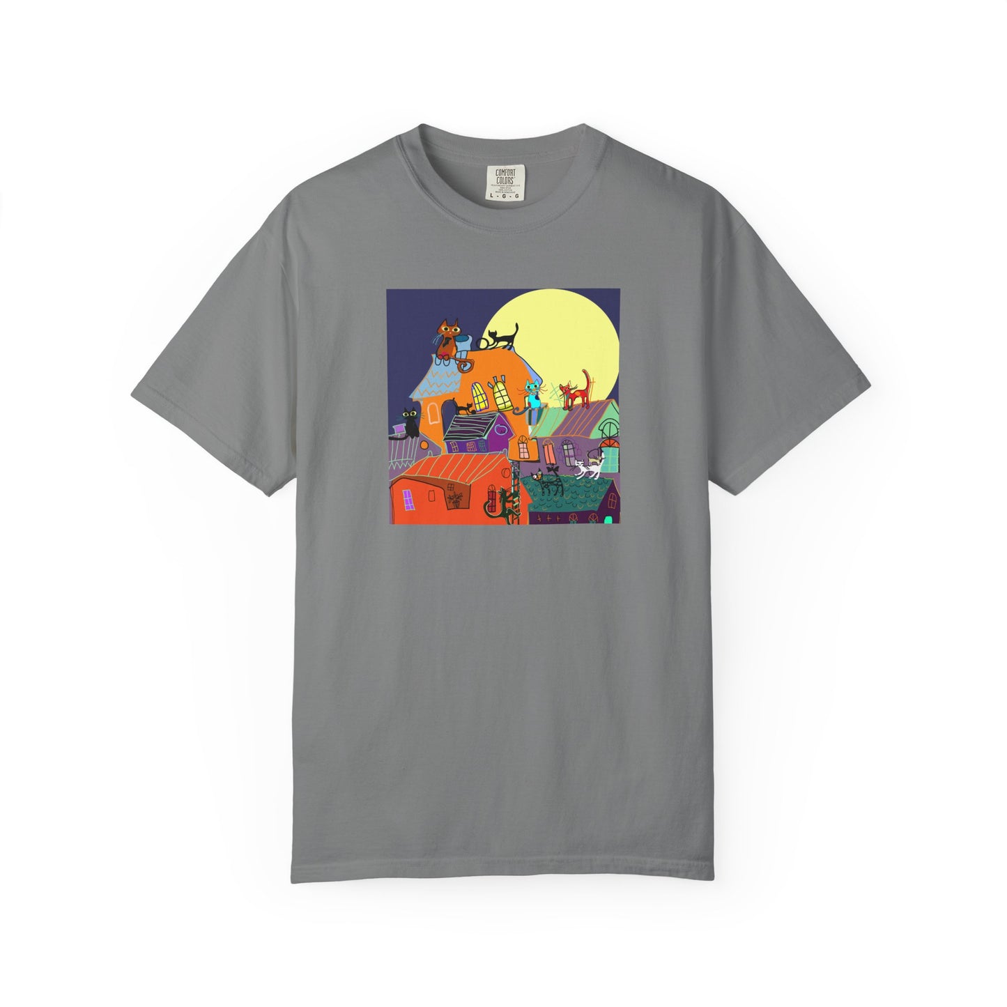 Moonlit Canine Adventure T-Shirt, Unisex Dog Lover Tee, Garment-Dyed Graphic Top, Pet-Themed Gift, Casual Wear