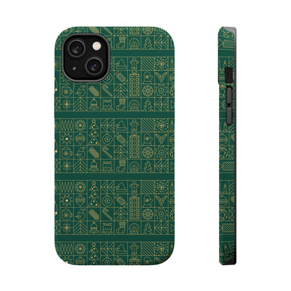 Magnetic Impact-Resistant Phone Case — Dark Green Geometric Pattern