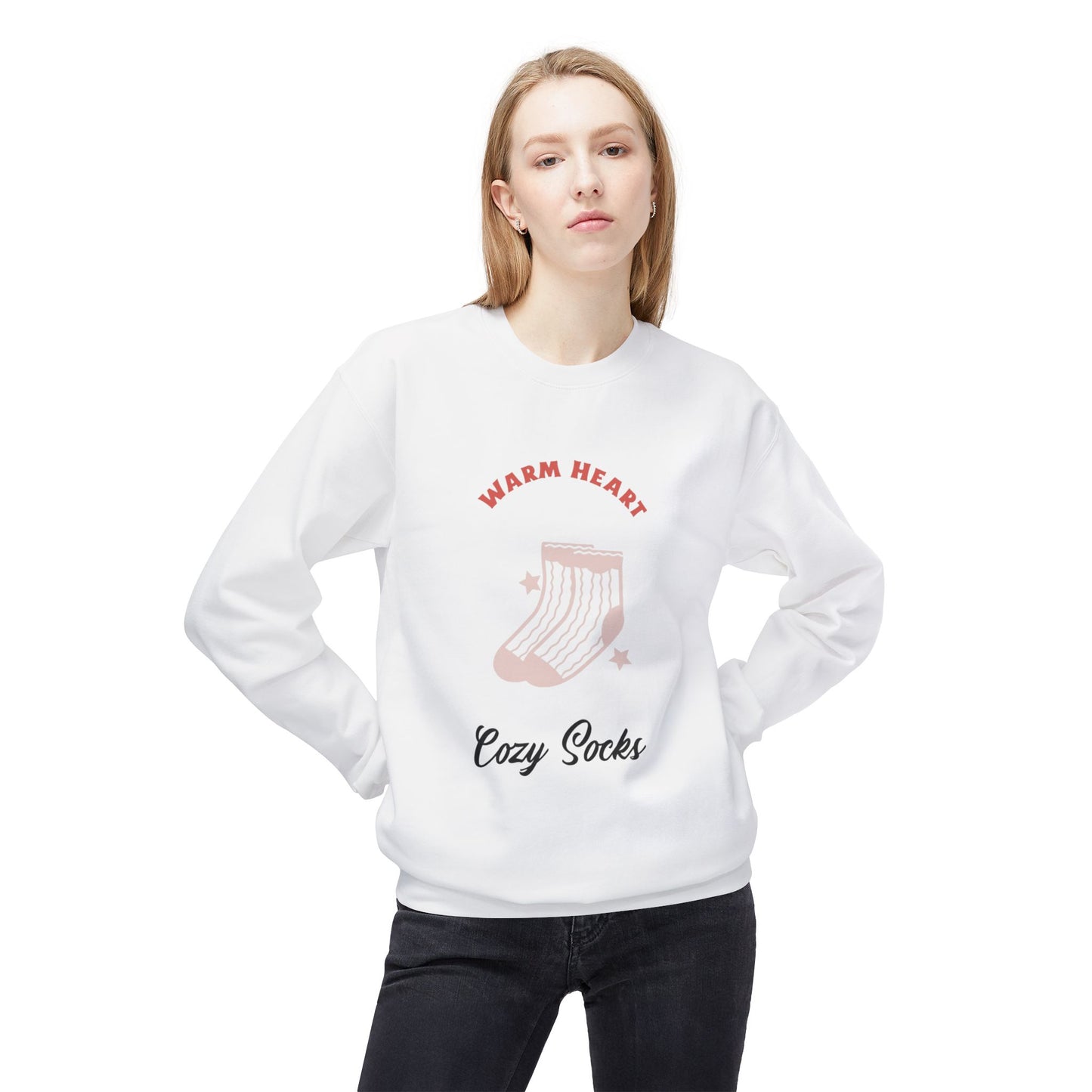 Warm Heart Cozy Socks Sweatshirt | Unisex Fleece Crewneck for Gift, Comfort Wear, Cozy Apparel, Holiday Wardrobe, Lounge Wear - MaisonThreadory