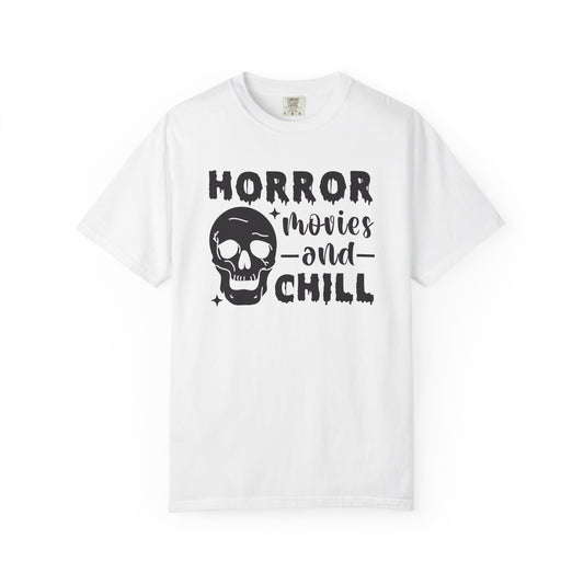 Horror Movies and Chill T-Shirt, Perfect for Halloween, Movie Nights, Gifts for Horror Fans, Unisex Graphic Tee, Soft Cotton Casual Wear