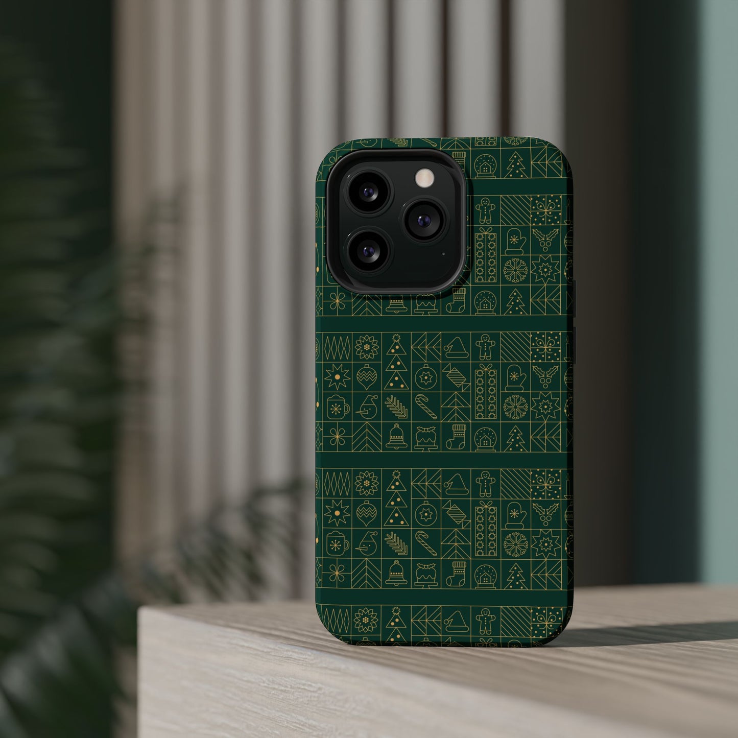 Magnetic Impact-Resistant Phone Case — Dark Green Geometric Pattern