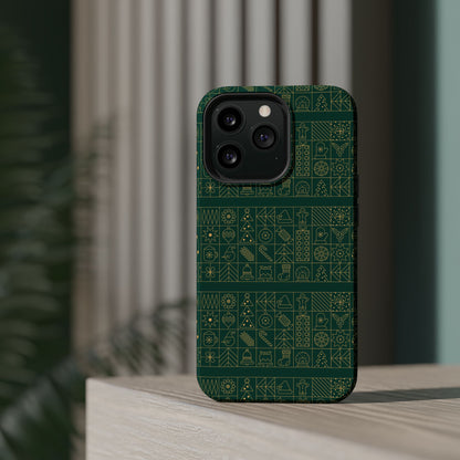 Magnetic Impact-Resistant Phone Case — Dark Green Geometric Pattern
