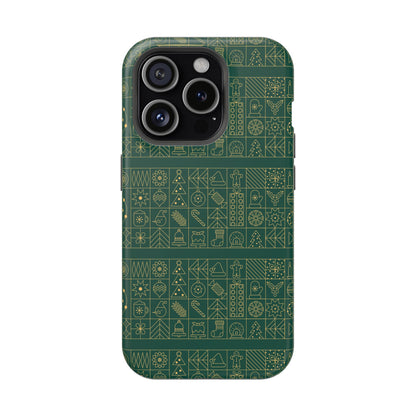 Magnetic Impact-Resistant Phone Case — Dark Green Geometric Pattern