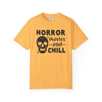 Horror Movies and Chill T-Shirt, Perfect for Halloween, Movie Nights, Gifts for Horror Fans, Unisex Graphic Tee, Soft Cotton Casual Wear