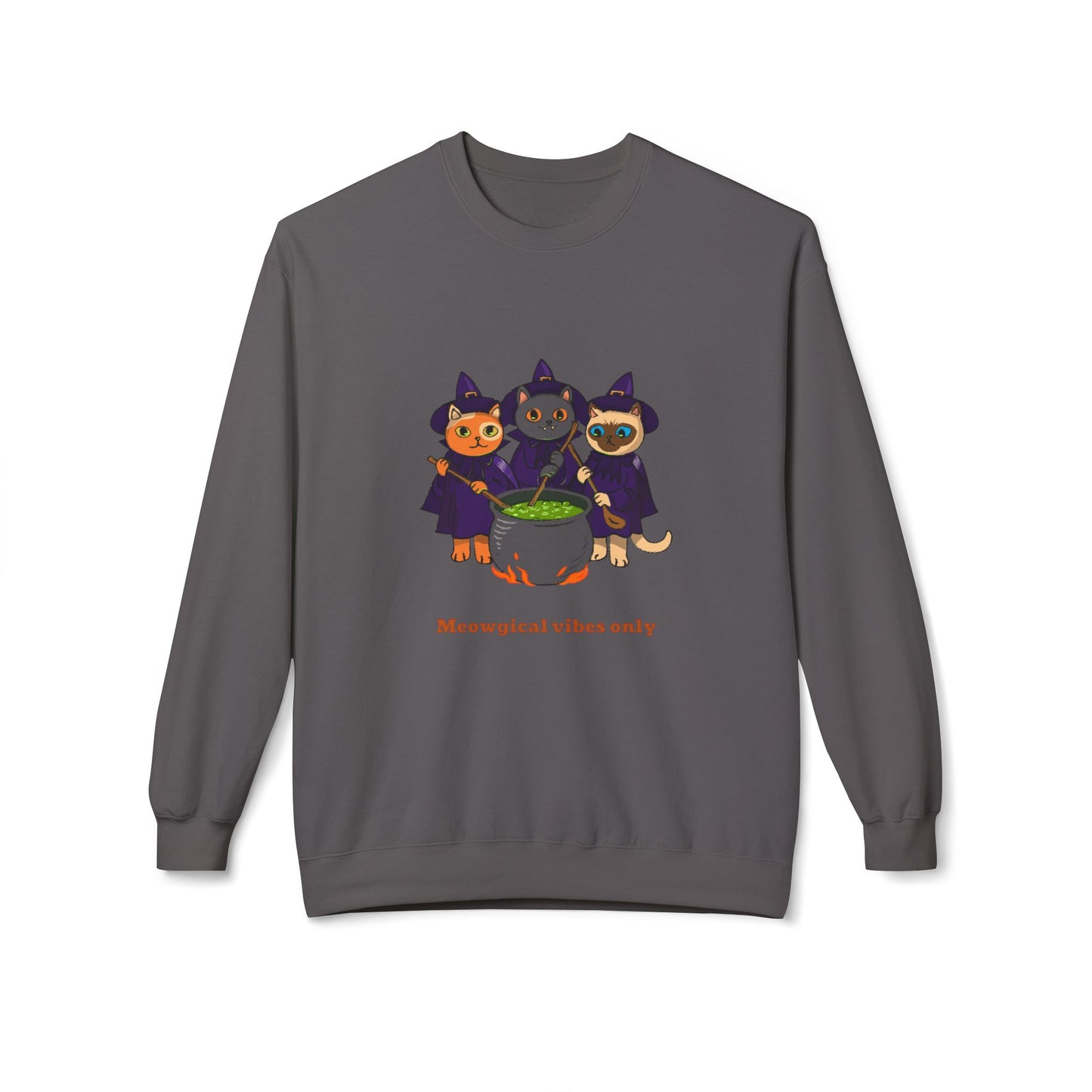 Whimsical Halloween Cat Crewneck Sweatshirt, Cozy Fall Fashion, Pumpkin Spice Sweater, Cute Cat Lovers Gift, Spooky Season Apparel - MaisonThreadory
