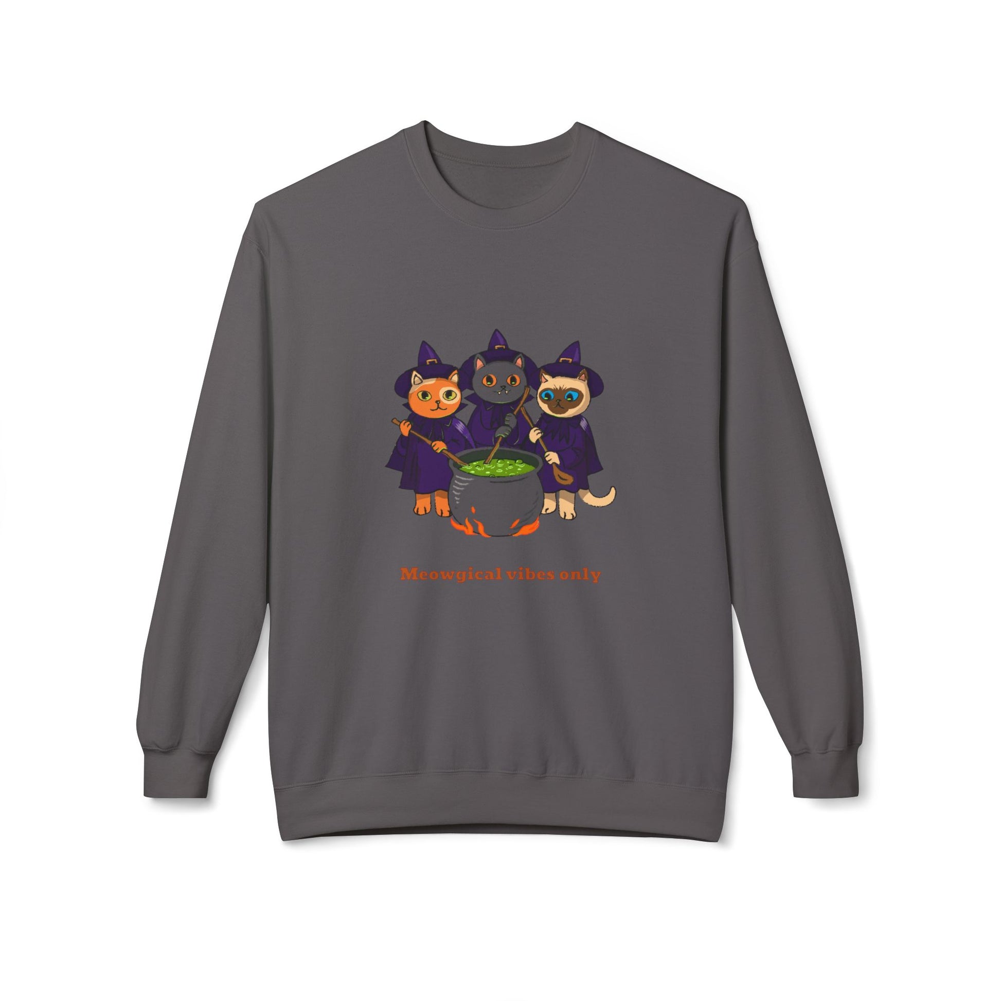 Whimsical Halloween Cat Crewneck Sweatshirt, Cozy Fall Fashion, Pumpkin Spice Sweater, Cute Cat Lovers Gift, Spooky Season Apparel - MaisonThreadory