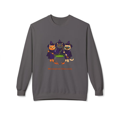 Whimsical Halloween Cat Crewneck Sweatshirt, Cozy Fall Fashion, Pumpkin Spice Sweater, Cute Cat Lovers Gift, Spooky Season Apparel - MaisonThreadory