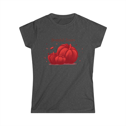 Thankful Season Women's Softstyle Tee, Fall T-Shirt, Thanksgiving Apparel, Pumpkin Graphic Tee, Autumn Outfit - MaisonThreadory