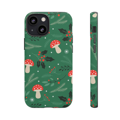 Festive Mushroom Phone Case, Colorful Holiday Case, Christmas Gift, Winter Vibes, Eco-Friendly Phone Cover
