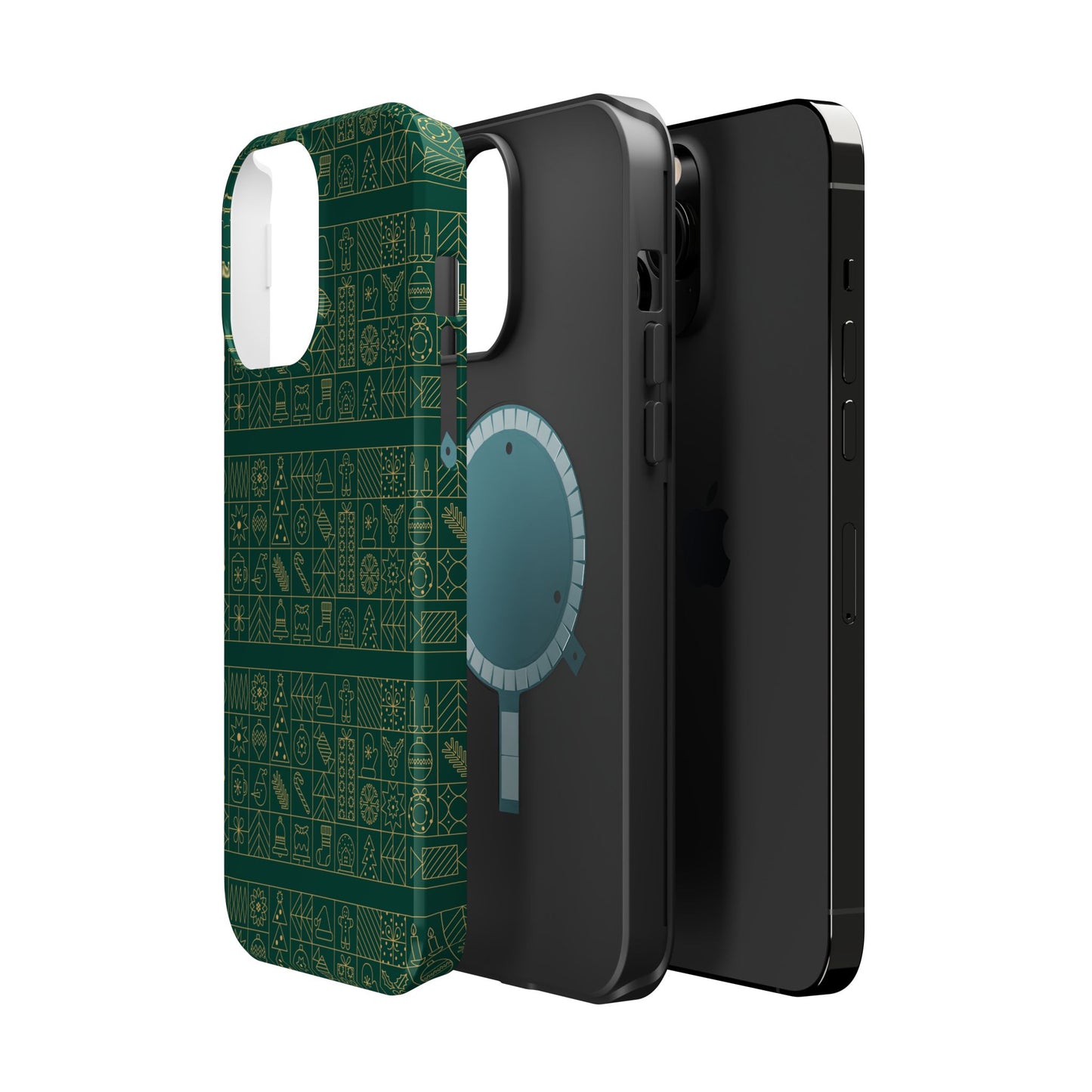 Magnetic Impact-Resistant Phone Case — Dark Green Geometric Pattern