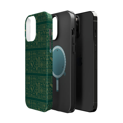 Magnetic Impact-Resistant Phone Case — Dark Green Geometric Pattern