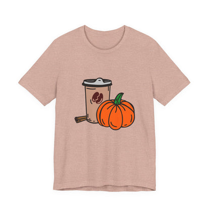 Fall Vibes Pumpkin Coffee Tee, Autumn Pumpkin Shirt, Cozy Casual Tee, Thanksgiving Gift, Unisex Fall Apparel - MaisonThreadory