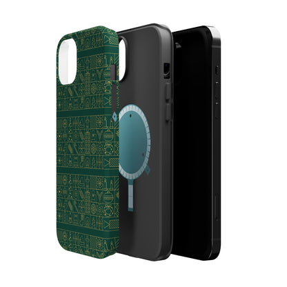 Magnetic Impact-Resistant Phone Case — Dark Green Geometric Pattern