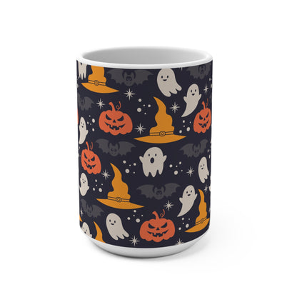 Halloween-Themed 15oz Mug | Spooky Ghosts, Pumpkins & Bats, Perfect for Fall, Halloween Decor, Cozy Drinks, Gift Idea - MaisonThreadory