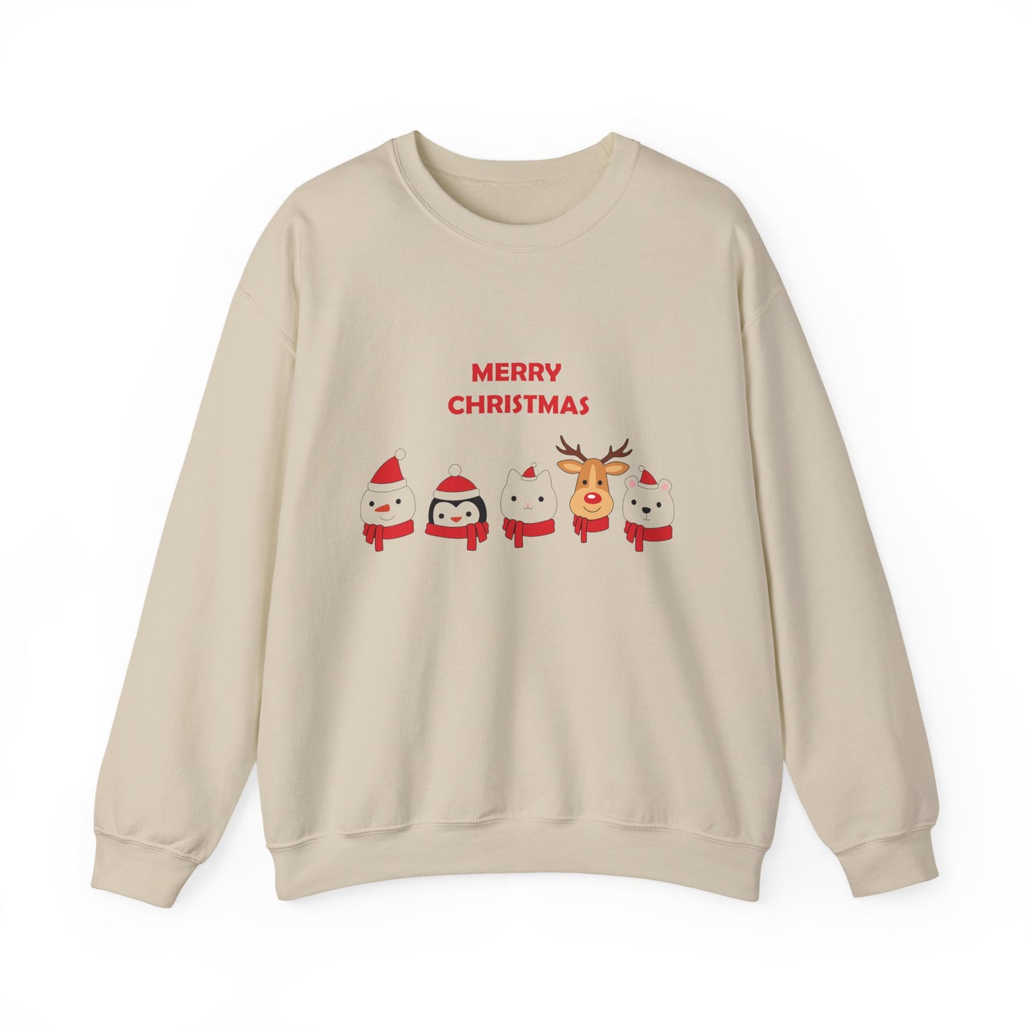 Christmas Crewneck Sweatshirt – Cute Santa, Penguin & Reindeer "Merry Christmas" Design