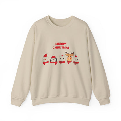Christmas Crewneck Sweatshirt – Cute Santa, Penguin & Reindeer "Merry Christmas" Design