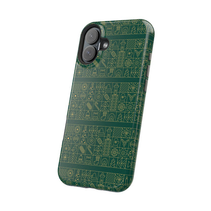 Magnetic Impact-Resistant Phone Case — Dark Green Geometric Pattern