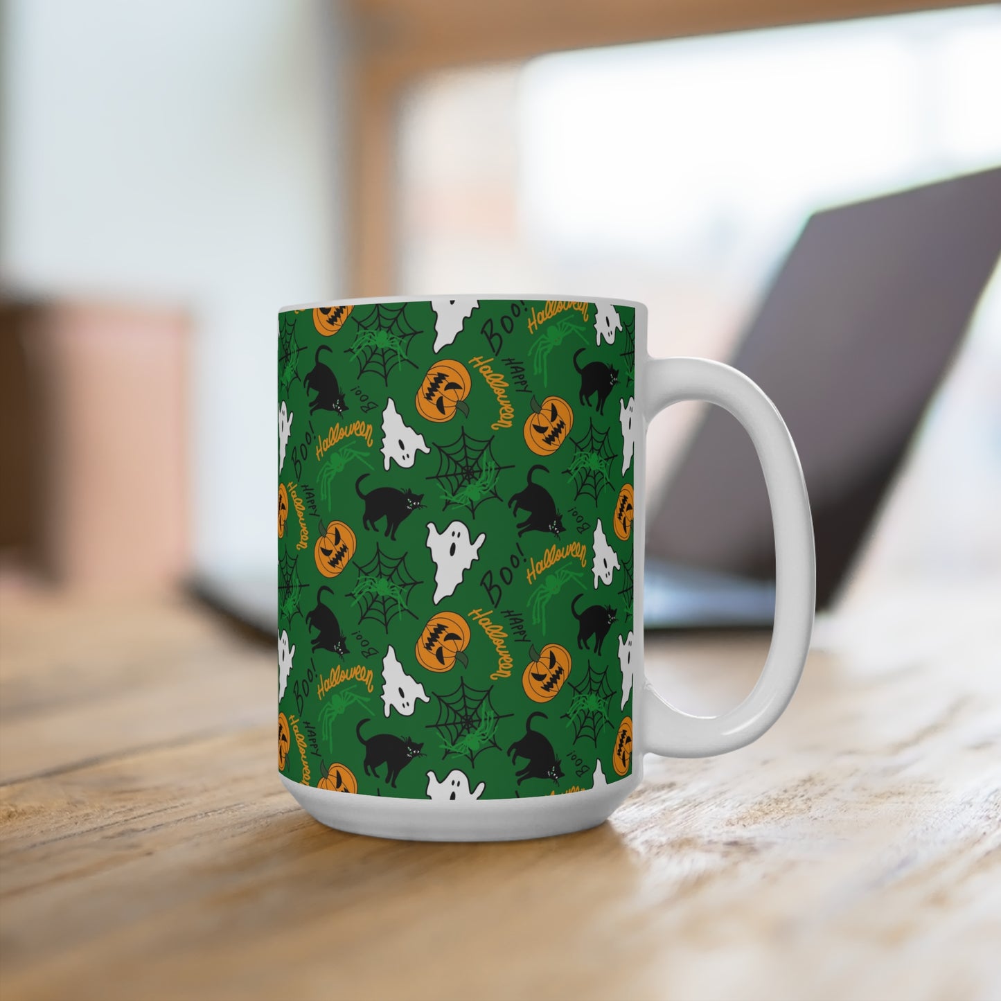 Halloween-Themed Mug, Cozy Coffee Cup, Spooky Drinkware, Pumpkin and Ghosts Mug, Perfect for Fall Celebrations - MaisonThreadory
