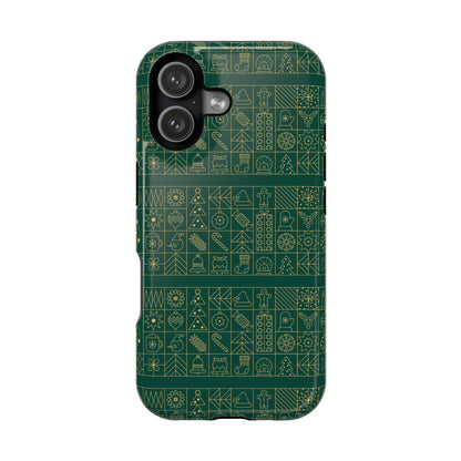 Magnetic Impact-Resistant Phone Case — Dark Green Geometric Pattern