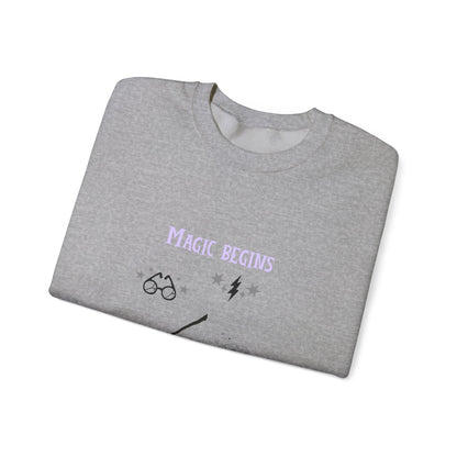 Magic Begins Sweatshirt - Cozy Unisex Crewneck, Perfect for Gifts, Spirituality, Comfort Wear, Casual Everyday Style - MaisonThreadory