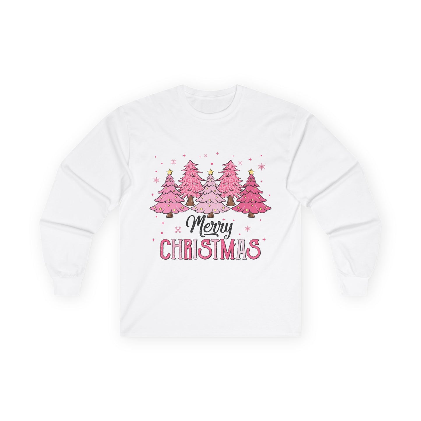 Merry Christmas Pink Tree Long Sleeve Tee
