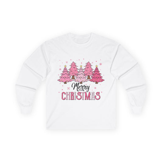 Merry Christmas Pink Tree Long Sleeve Tee
