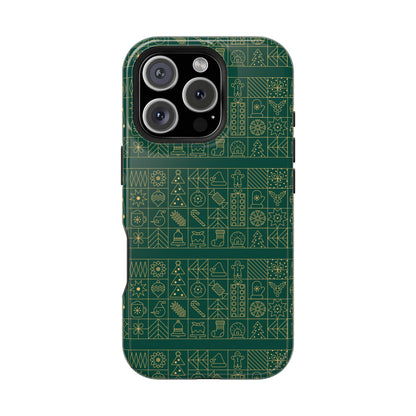 Magnetic Impact-Resistant Phone Case — Dark Green Geometric Pattern