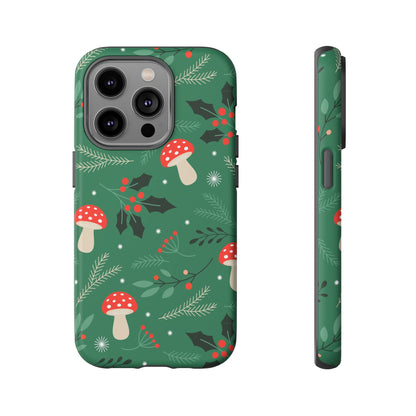 Festive Mushroom Phone Case, Colorful Holiday Case, Christmas Gift, Winter Vibes, Eco-Friendly Phone Cover