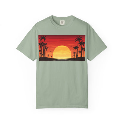 Sunset Palm Beach T-Shirt — Retro Tropical Sunset Graphic
