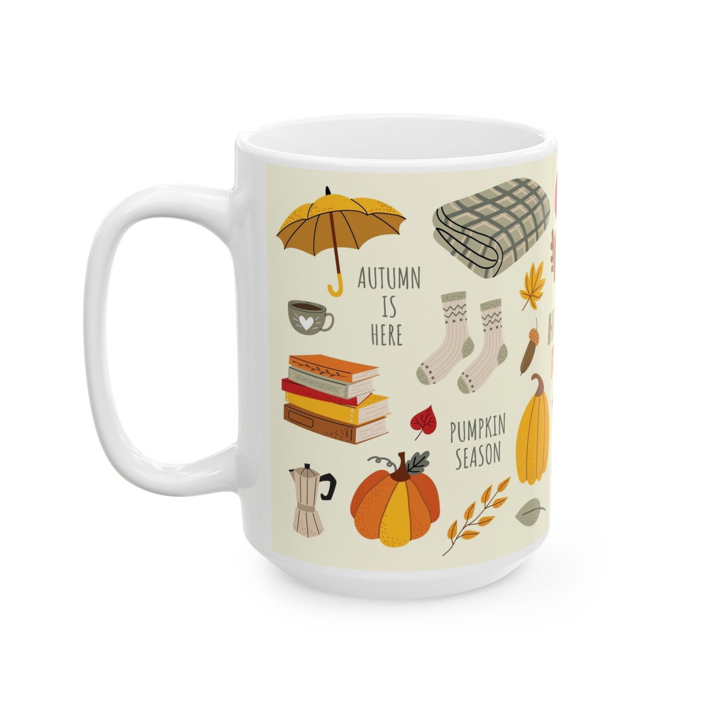 Cozy Fall Ceramic Mug, Autumn Vibes, Seasonal Gift, Cute Coffee Cup, Hello Fall Mug, Perfect for Hot Beverages - MaisonThreadory