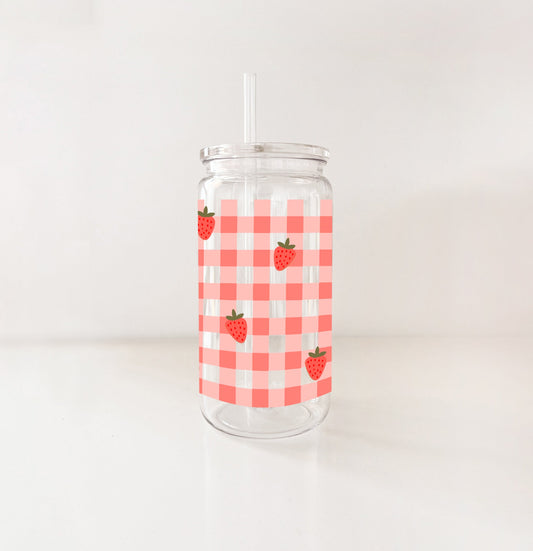 Verre en plastique - Gingham fraises