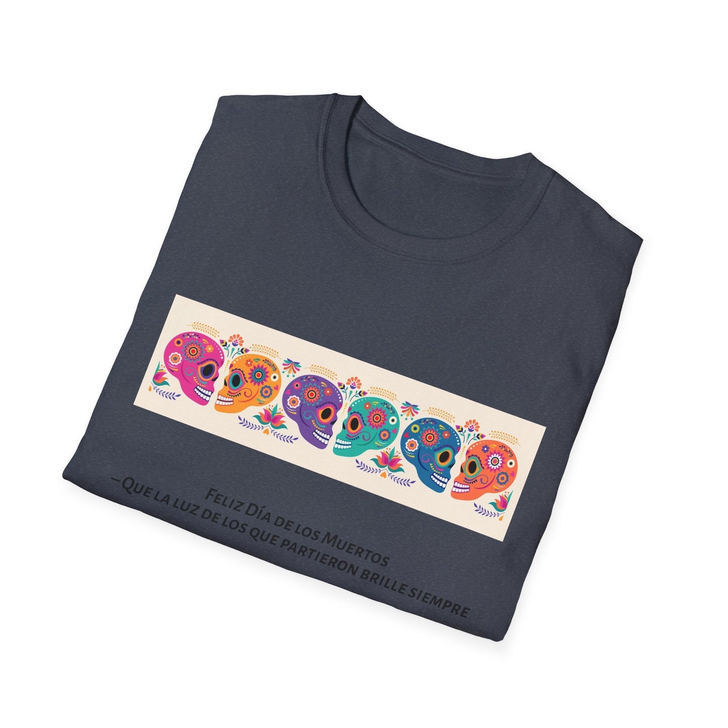 Colorful Day of the Dead T-Shirt | Unisex Softstyle Tee, Festive Skull Design, Halloween, Mexican Culture, Gift for Him/Her - MaisonThreadory