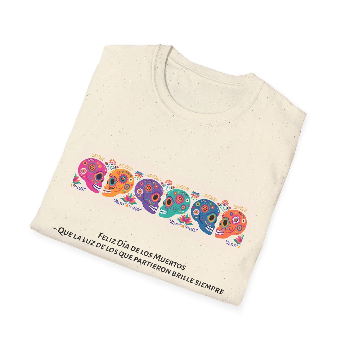 Colorful Day of the Dead T-Shirt | Unisex Softstyle Tee, Festive Skull Design, Halloween, Mexican Culture, Gift for Him/Her - MaisonThreadory