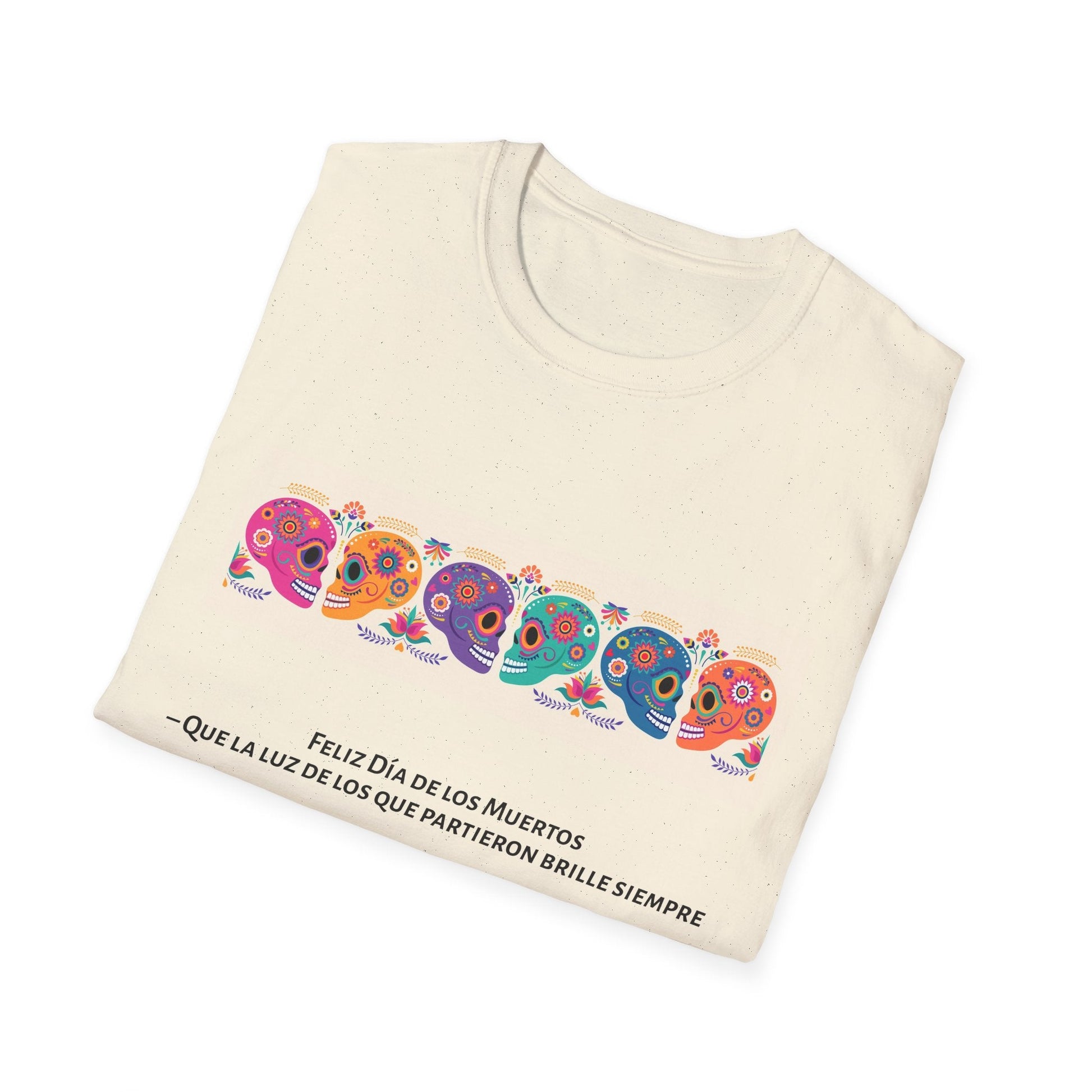 Colorful Day of the Dead T-Shirt | Unisex Softstyle Tee, Festive Skull Design, Halloween, Mexican Culture, Gift for Him/Her - MaisonThreadory