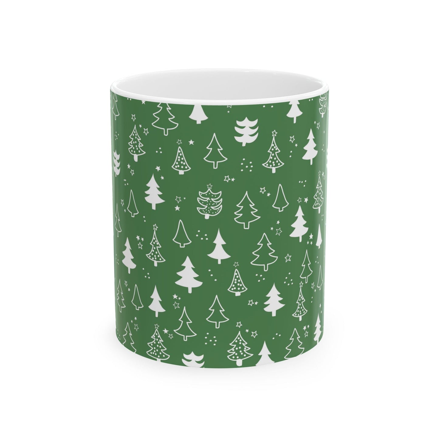 Festive Green Trees Ceramic Mug | Christmas Gifts, Coffee Lover Mug, Holiday Drinkware, Eco - Friendly Gift, Winter Decor - MaisonThreadory