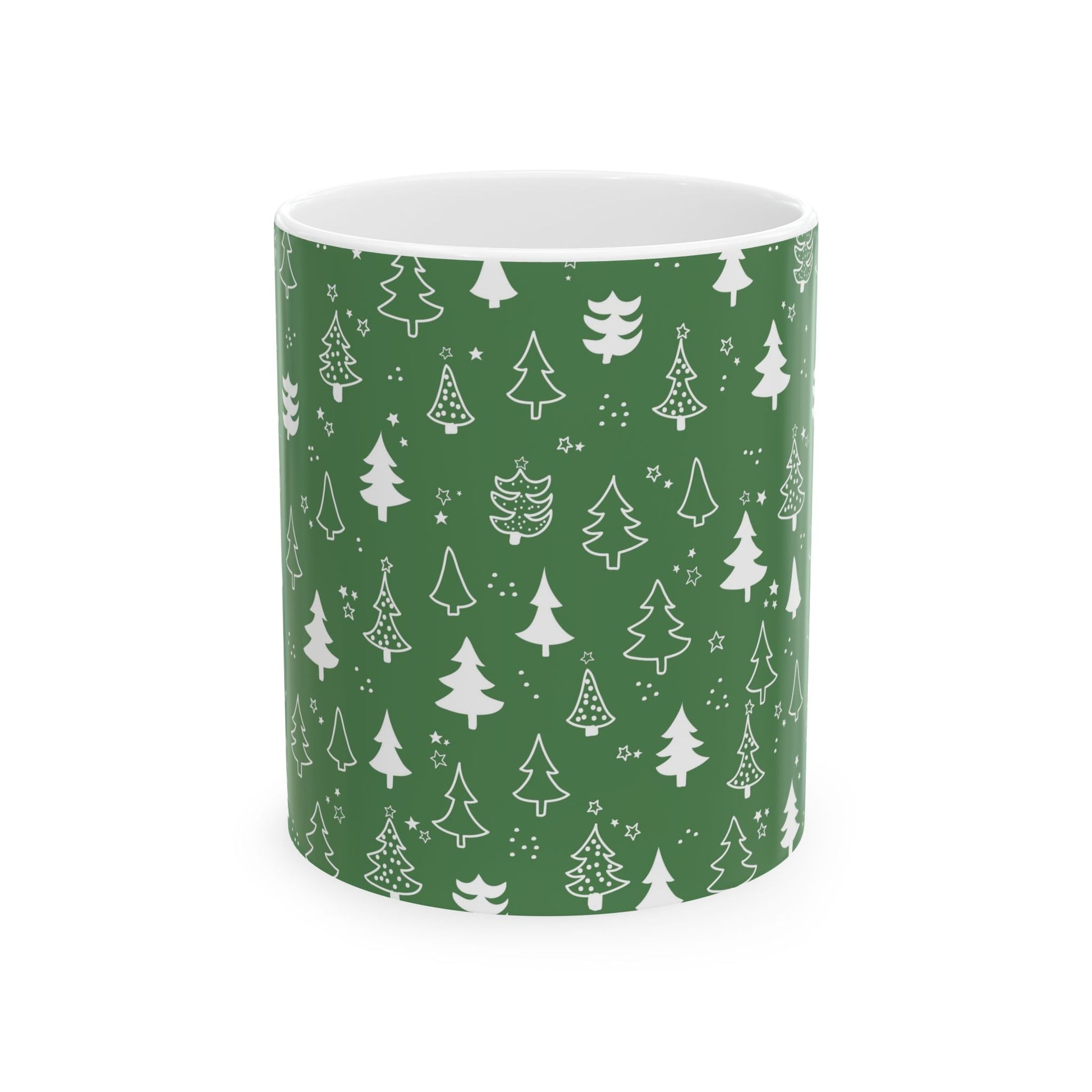 Festive Green Trees Ceramic Mug | Christmas Gifts, Coffee Lover Mug, Holiday Drinkware, Eco - Friendly Gift, Winter Decor - MaisonThreadory