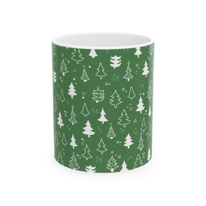 Festive Green Trees Ceramic Mug | Christmas Gifts, Coffee Lover Mug, Holiday Drinkware, Eco - Friendly Gift, Winter Decor - MaisonThreadory