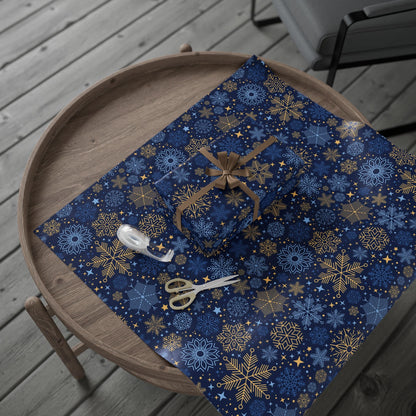 Holiday Snowflake Wrapping Paper - Navy & Gold Gift Wrap - MaisonThreadory