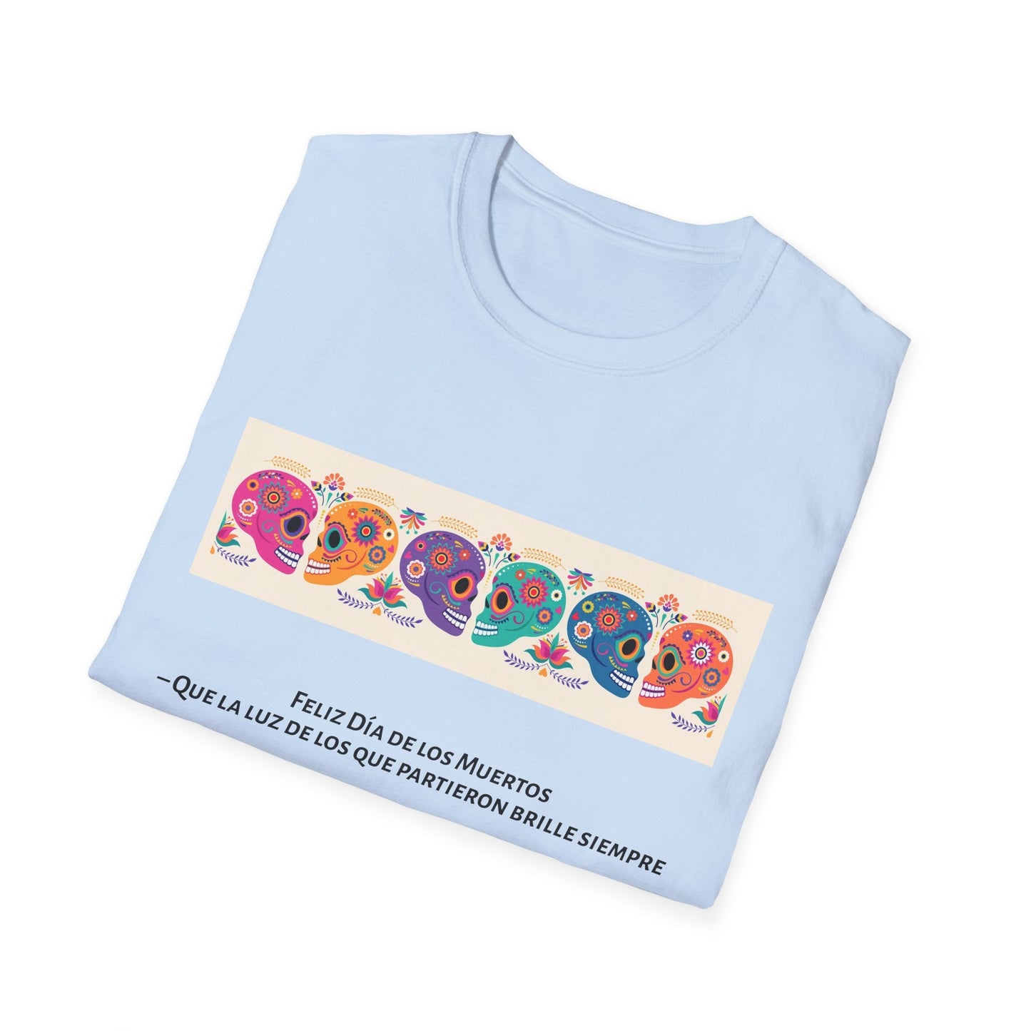 Colorful Day of the Dead T-Shirt | Unisex Softstyle Tee, Festive Skull Design, Halloween, Mexican Culture, Gift for Him/Her - MaisonThreadory