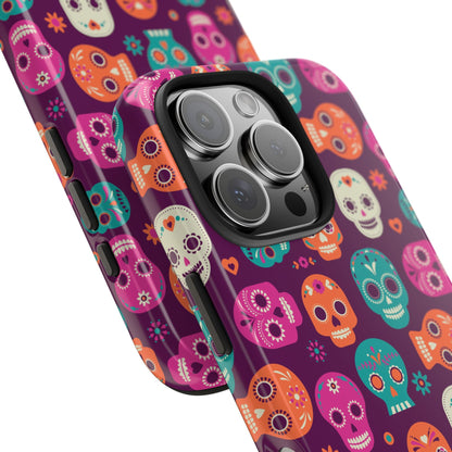 Colorful Skull Phone Case, Tough Cases for Halloween, Unique Phone Cover, Day of the Dead, Fun and Durable Accessories - MaisonThreadory