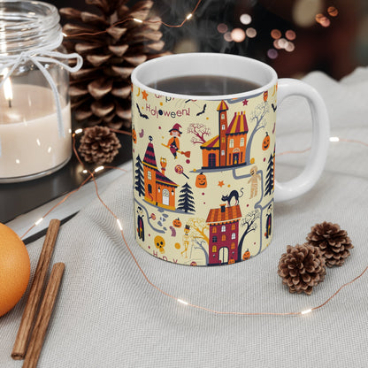 Halloween - Themed 11oz Mug, Cozy Festive Drinkware for Fall, Autumn Decor, Holiday Gift, Spooky Coffee Cup - MaisonThreadory