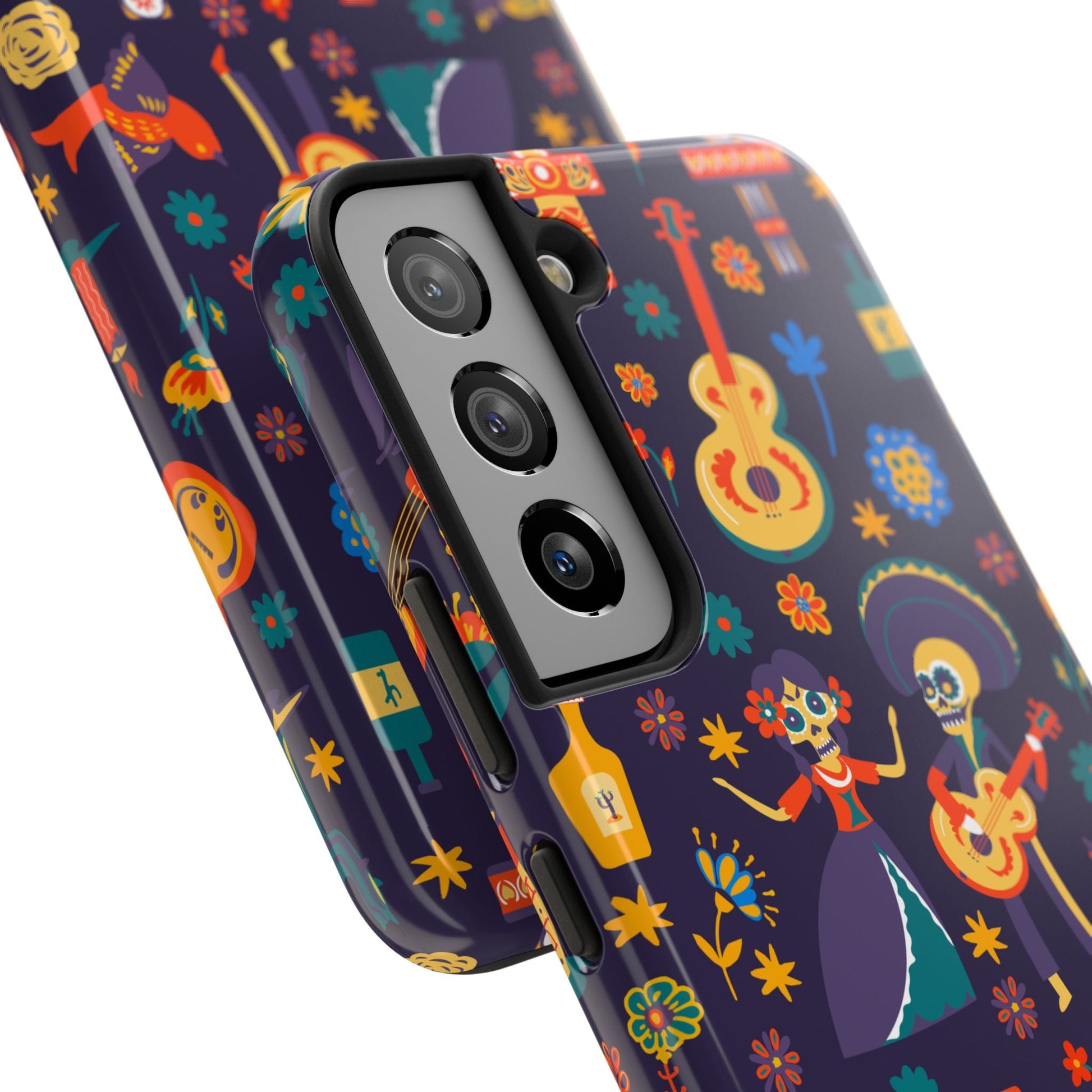 Colorful Dia de los Muertos Phone Case, Tough Case for Halloween, Gift for Music Lovers, Floral Phone Cover, Sugar Skull Art - MaisonThreadory
