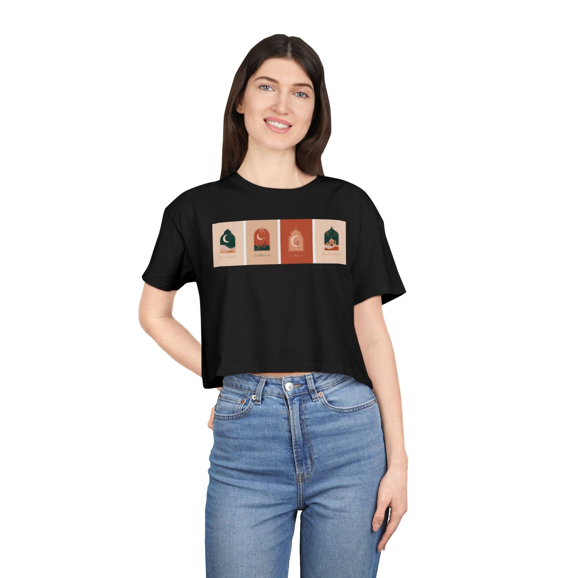 Bohemian Women's Crop Tee with Celestial Design, Trendy Women's Shirt, Summer Outfit, Gift for Her, Festival Apparel, Casual Wear - MaisonThreadory