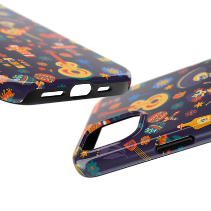Colorful Dia de los Muertos Phone Case, Tough Case for Halloween, Gift for Music Lovers, Floral Phone Cover, Sugar Skull Art - MaisonThreadory