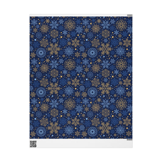 Holiday Snowflake Wrapping Paper - Navy & Gold Gift Wrap - MaisonThreadory