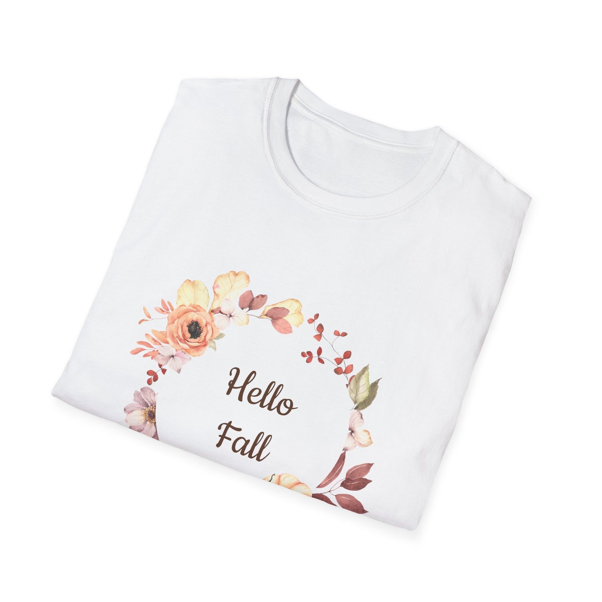 Fall Floral T-Shirt - Hello Fall Unisex Tee, Autumn Apparel, Seasonal Outfit, Cozy Gift, Trendy T-Shirt, Celebrate Harvest - MaisonThreadory