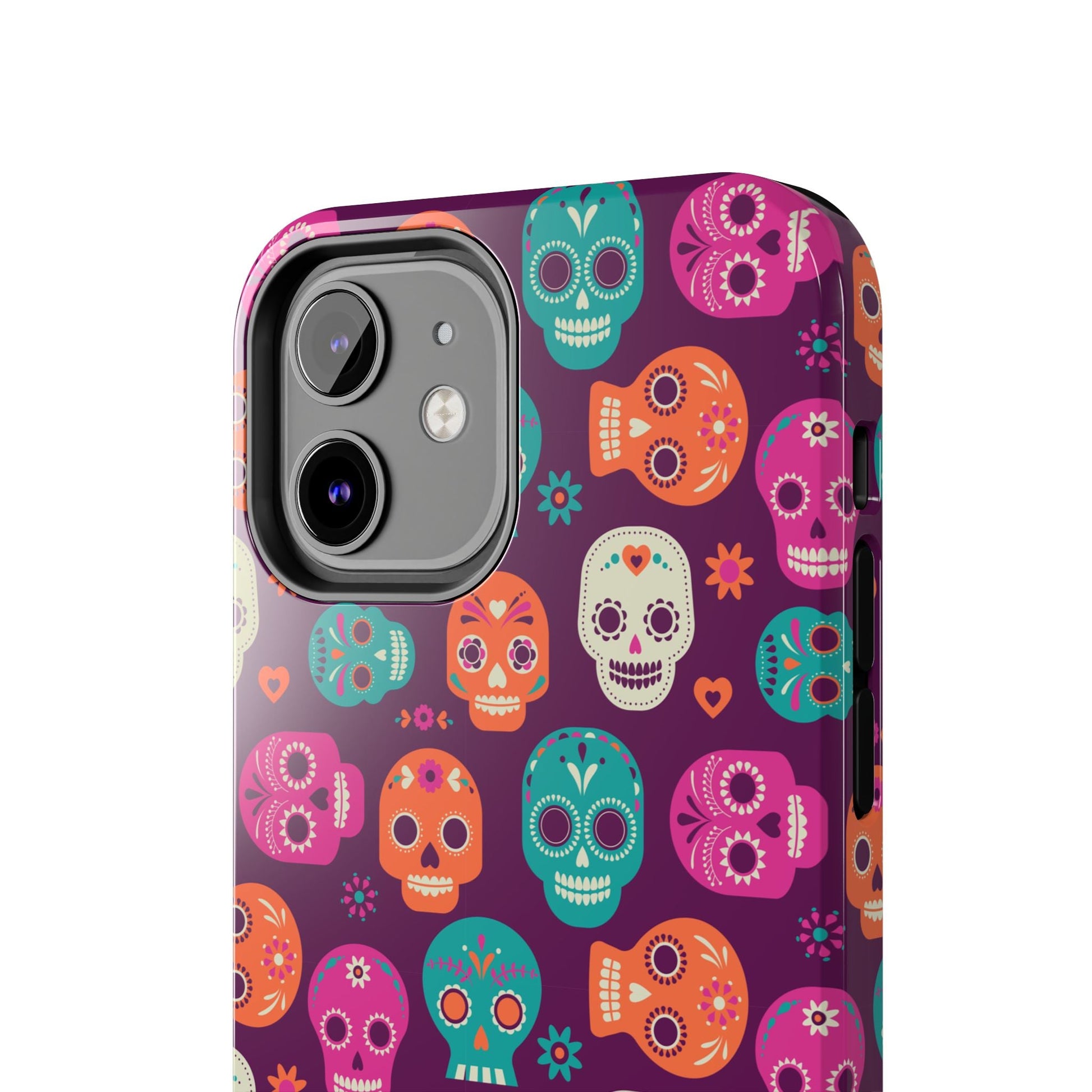 Colorful Skull Phone Case, Tough Cases for Halloween, Unique Phone Cover, Day of the Dead, Fun and Durable Accessories - MaisonThreadory