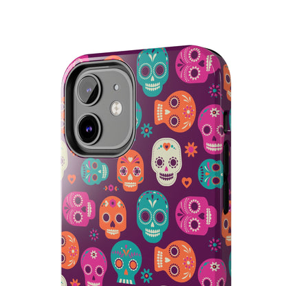 Colorful Skull Phone Case, Tough Cases for Halloween, Unique Phone Cover, Day of the Dead, Fun and Durable Accessories - MaisonThreadory
