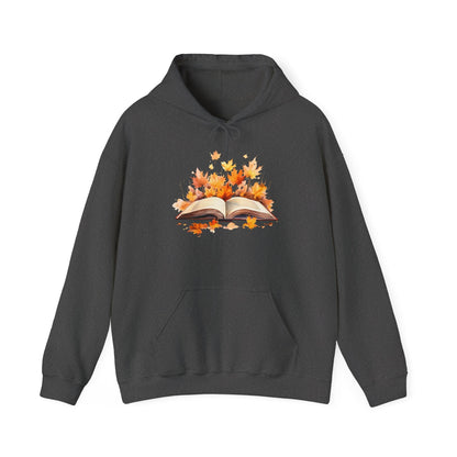 Autumn Leaves Book Hoodie, Cozy Fall Sweatshirt for Book Lovers, Gift for Readers, Warm Fall Apparel, Seasonal Chill Wear - MaisonThreadory