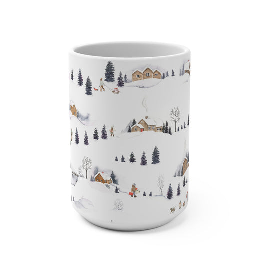 Cozy Winter Scene Mug, Hand - Drawn Nature Design, Perfect for Holiday Gifting, Snowy Landscape Coffee Cup, Winter Decor - MaisonThreadory
